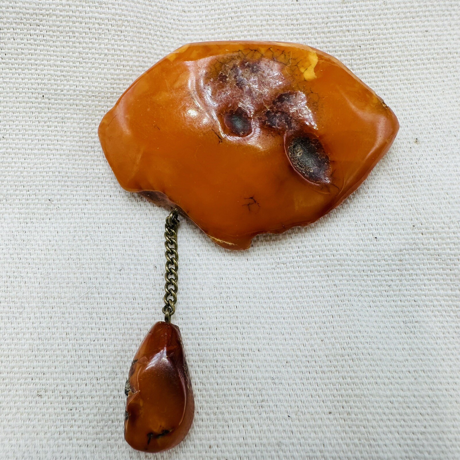 Vintage Nugget Landscape Baltic Amber Brooch Egg yolk USSR 1960s