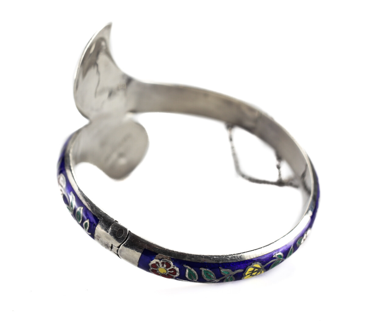 Vintage Sterling Silver Cloisonne Bangle Bracelet hinged opening