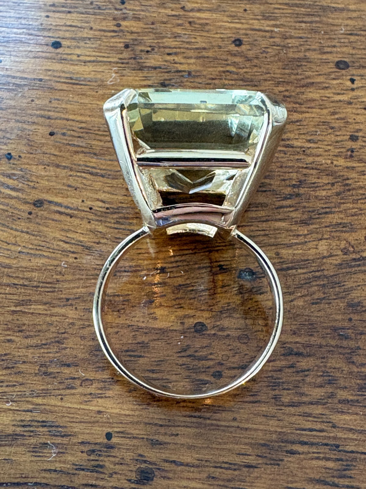 Vintage 18k Gold Large Emerald Cut Quartz Cocktail Ring 13.77g Statement Ring