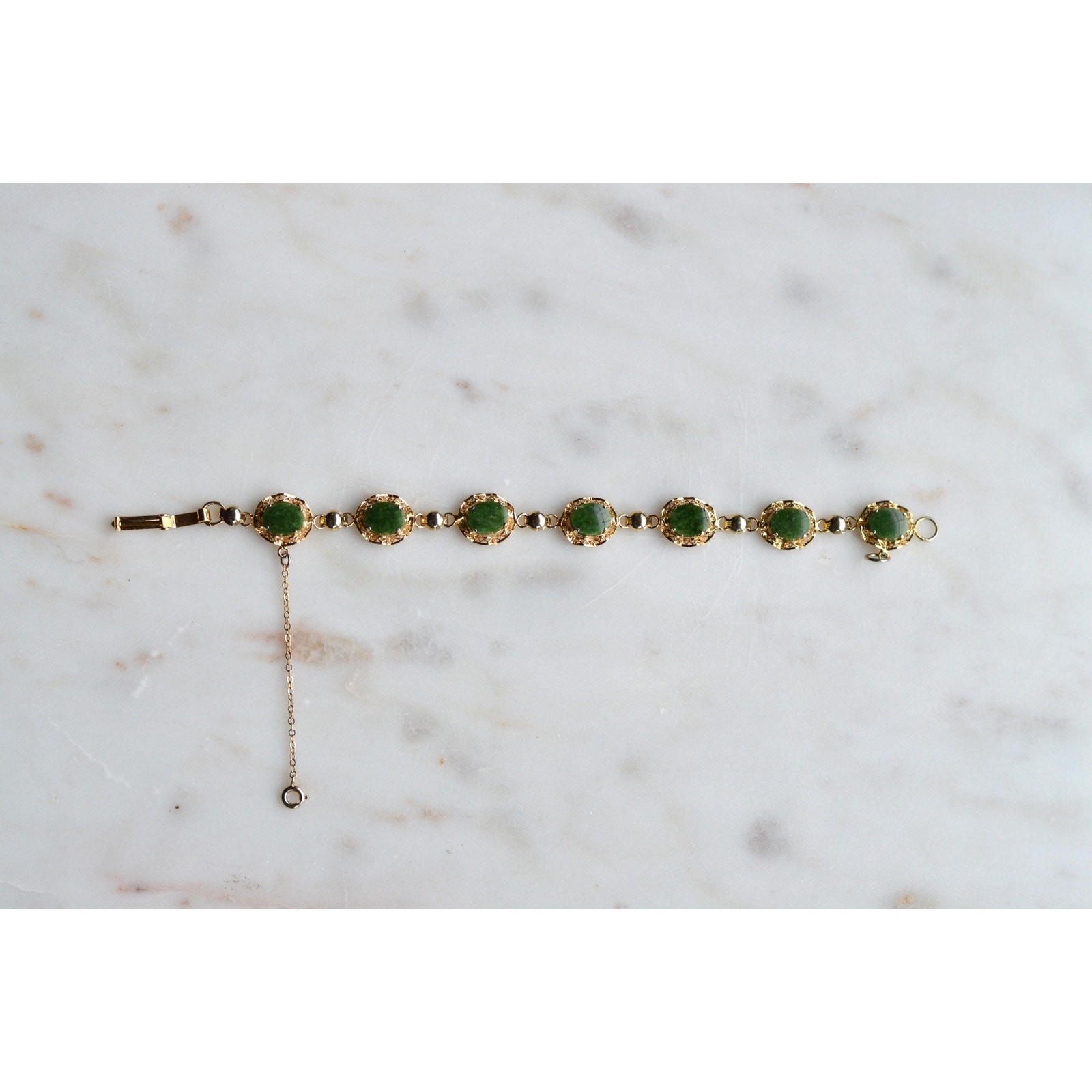 Vintage Alice Caviness Jade Bracelet | 12K Gold Filled Filigree Link | Signed