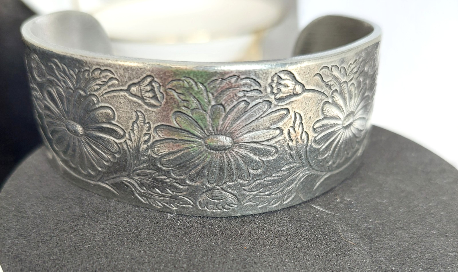 5 Vintage Pewter Birth Month by Flower Cuff Bracelets, Salisbury Pewter