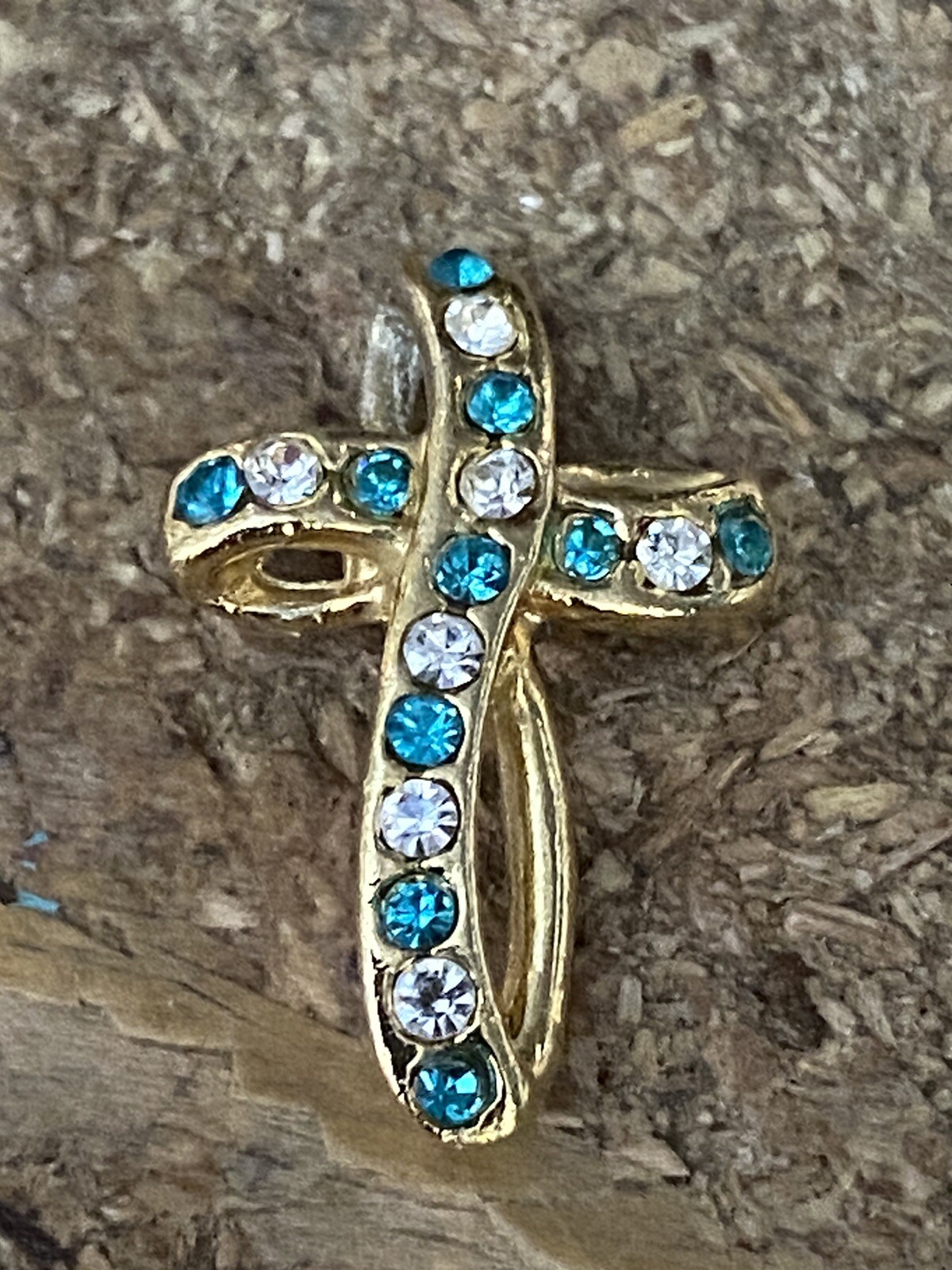 Vintage Cross Pendant May Emerald Layered 18kt Layered Gold Austrian Crystal