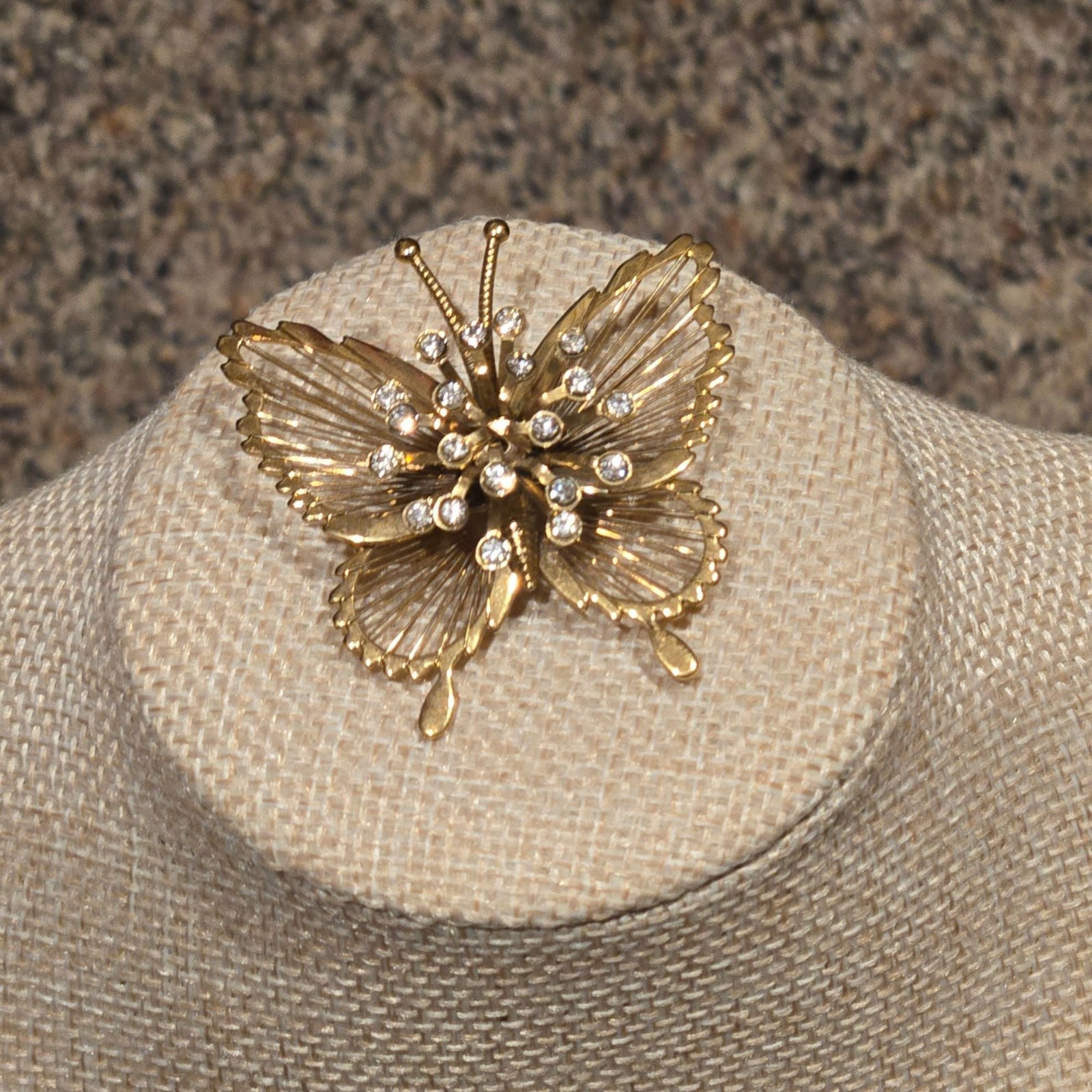 Vintage Monet butterfly brooch intricate wired wings and sparkling rhinestones