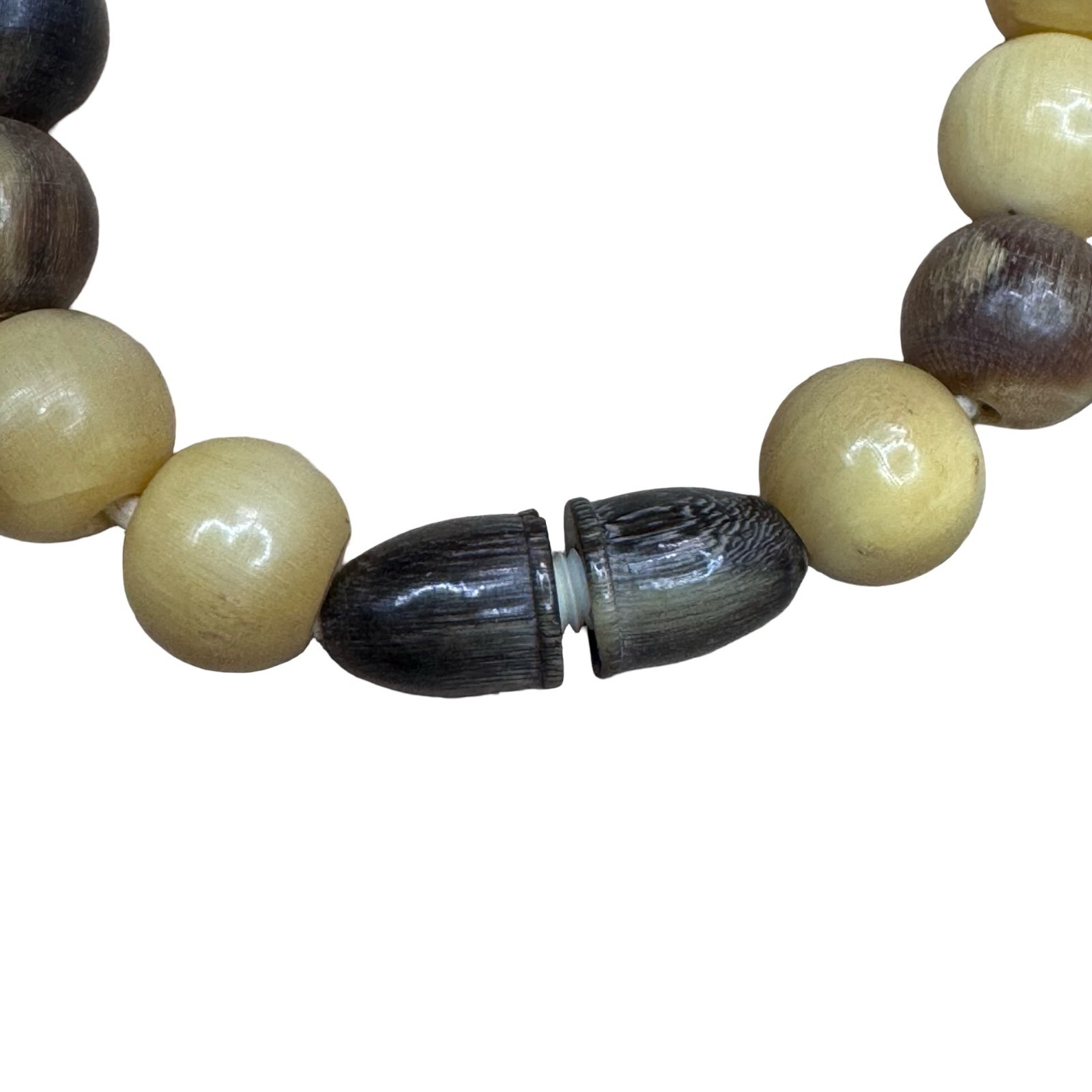 Vintage Statement Natural Horn Beaded Carved Beads Necklace Barrow Clasp Brown