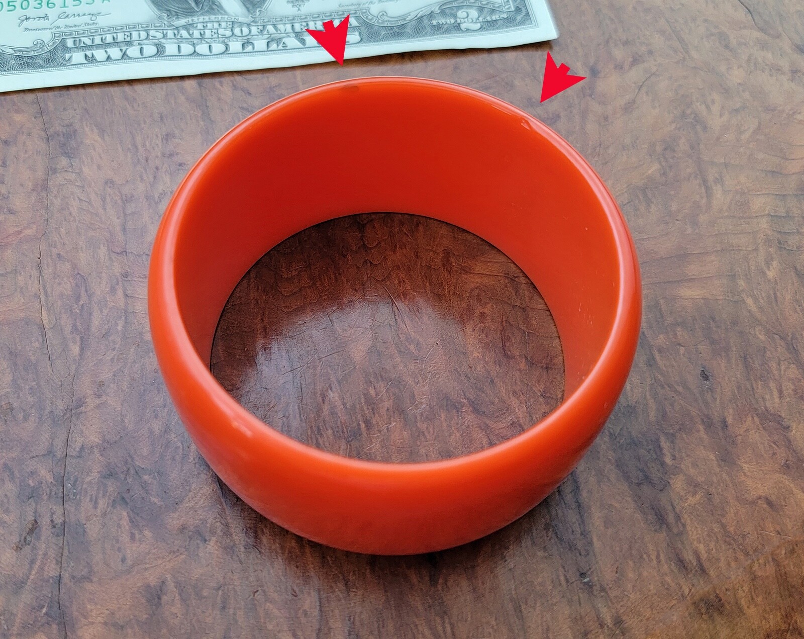 Vintage BAKELITE Bangle – Orange – Almost 1 1/2″ Wide