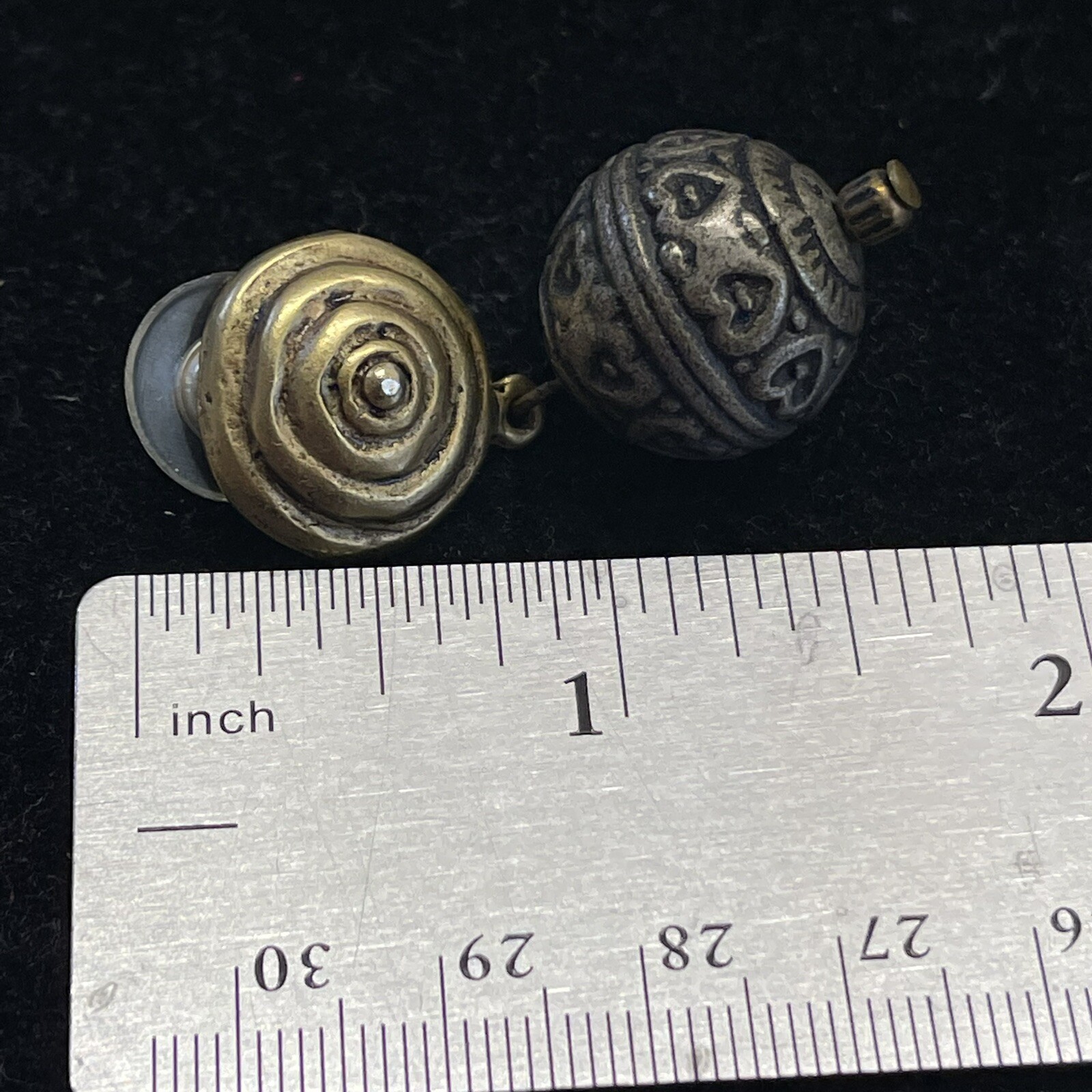 Vintage Gold Tone Swirl Silver Tone Heart Round Sphere Drop Pierced Earrings