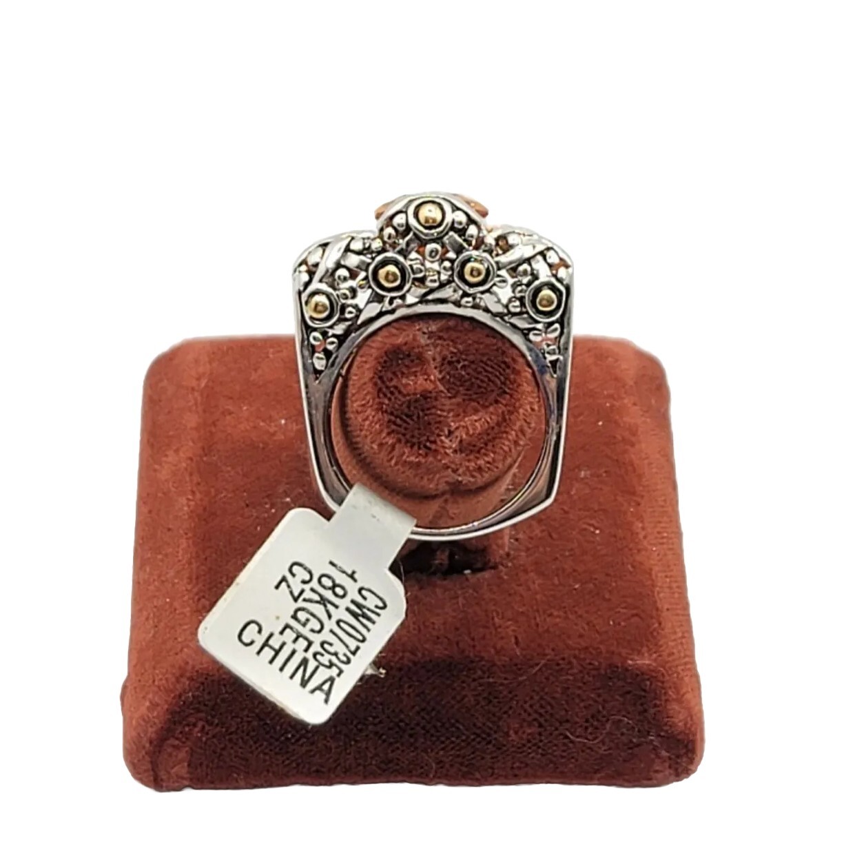 Vtg Ring Sz 8 Lg Big Topaz Citrine Cubic Zirconia Medieval Theme Fashion Jewelry