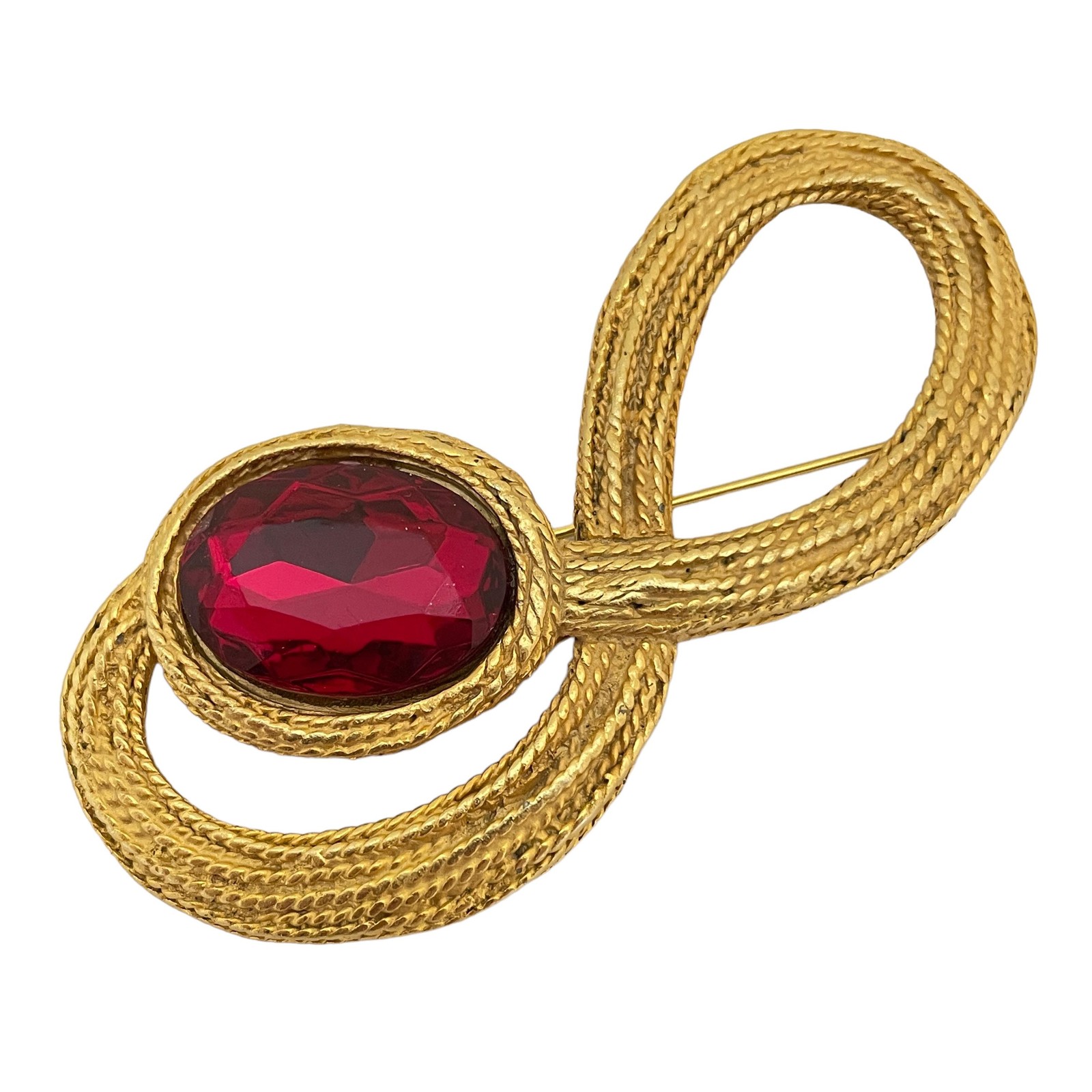 Vintage huge matte gold red glass designer runway brooch