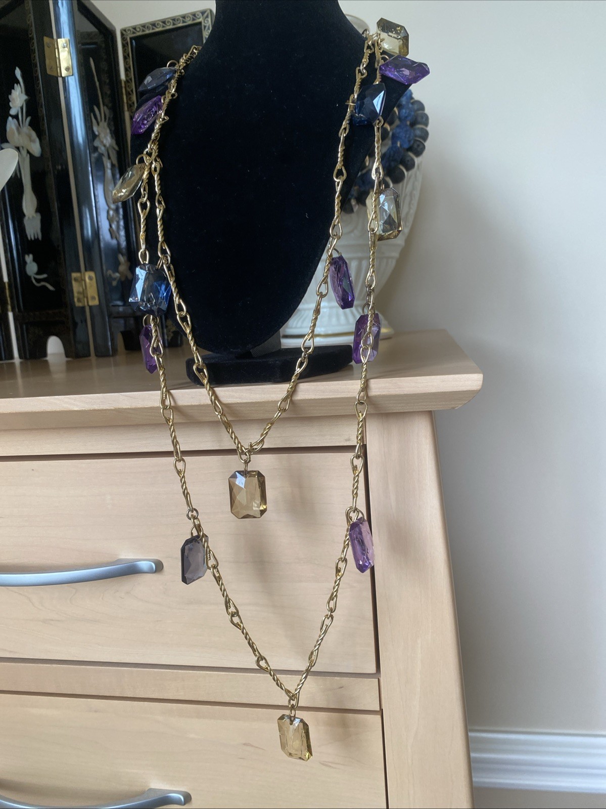 Vintage Necklace Estate Jewelry Multi-color Lucite Fringe 60” Layered X-long