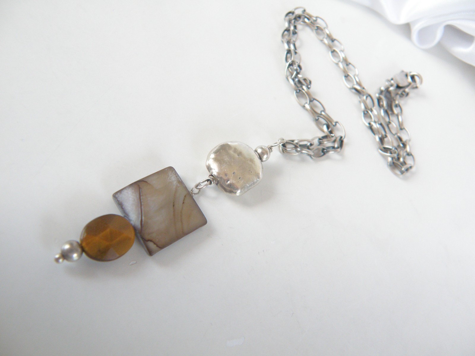 Silpada Sterling Silver 925 Rustic Boho Abalone Rolo Chain Link Necklace