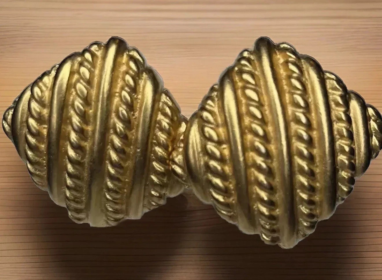 Revere Square Earrings Diamond Carved Rope Texture Gold Tone Geometric Stud Post