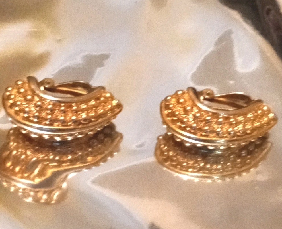 Vintage Big Chunky Gold Tone Statement Earrings Lot Clip On Enamel Rhinestone EC
