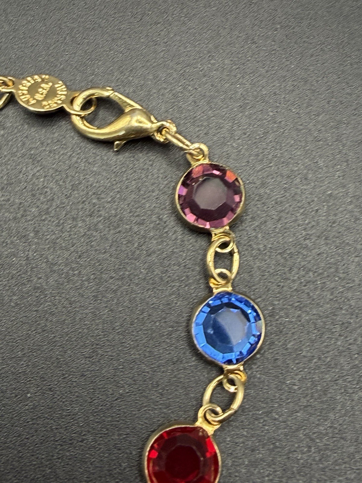 Vintage Austrian Crystal USA Signed Multi color Crystal Bracelet 7.5”