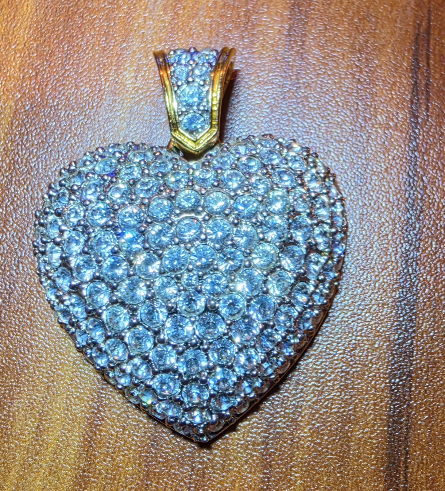 Swarovski® Signed SWAN Crystal Puff Pave Goldtone Dome Large Huge Heart Pendant