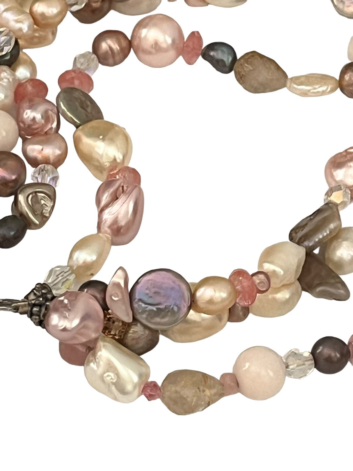 Vintage Faux Pearl Necklace 3 Strands Box Tab Clasp Made In India Pink Choker