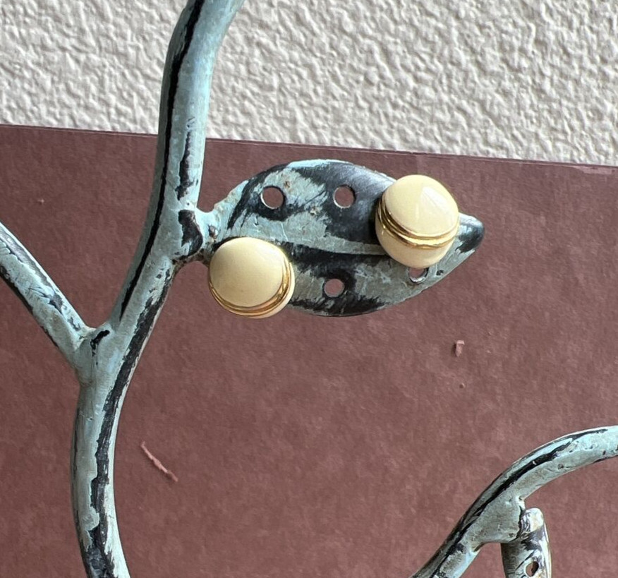 Vintage Monet Mini Ivory and Gold Tone Stud Earrings
