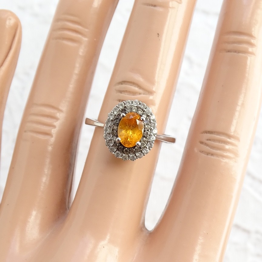 RJ Graziano Oval Citrine & CZ Gemstone Ring 925 Sterling Silver Size 7 Signed