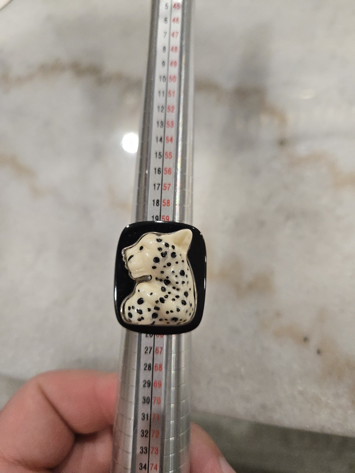 Vintage Amy Kahn Russell Style Sterling Celluloid Leopard Statement Ring