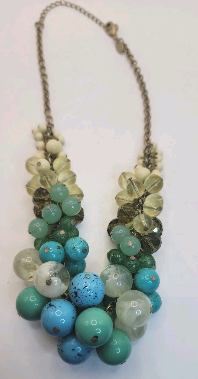 Vintage Lia Sophia Sea Foam Statement Necklace Faux Turquoise & Jade Beads 18″