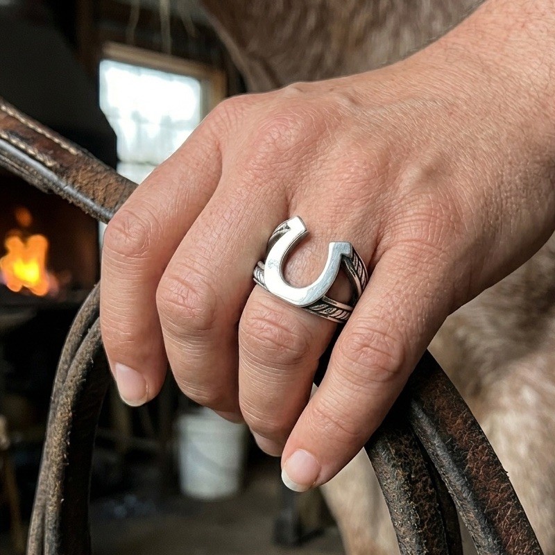 Horseshoe Ring Size 14 Sterling Silver Braided Western Rope Country Mens Gift