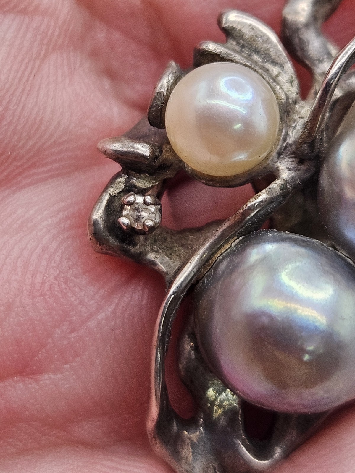 Vintage Artisan Modernist Brutalist Sterling Pearl Pendant