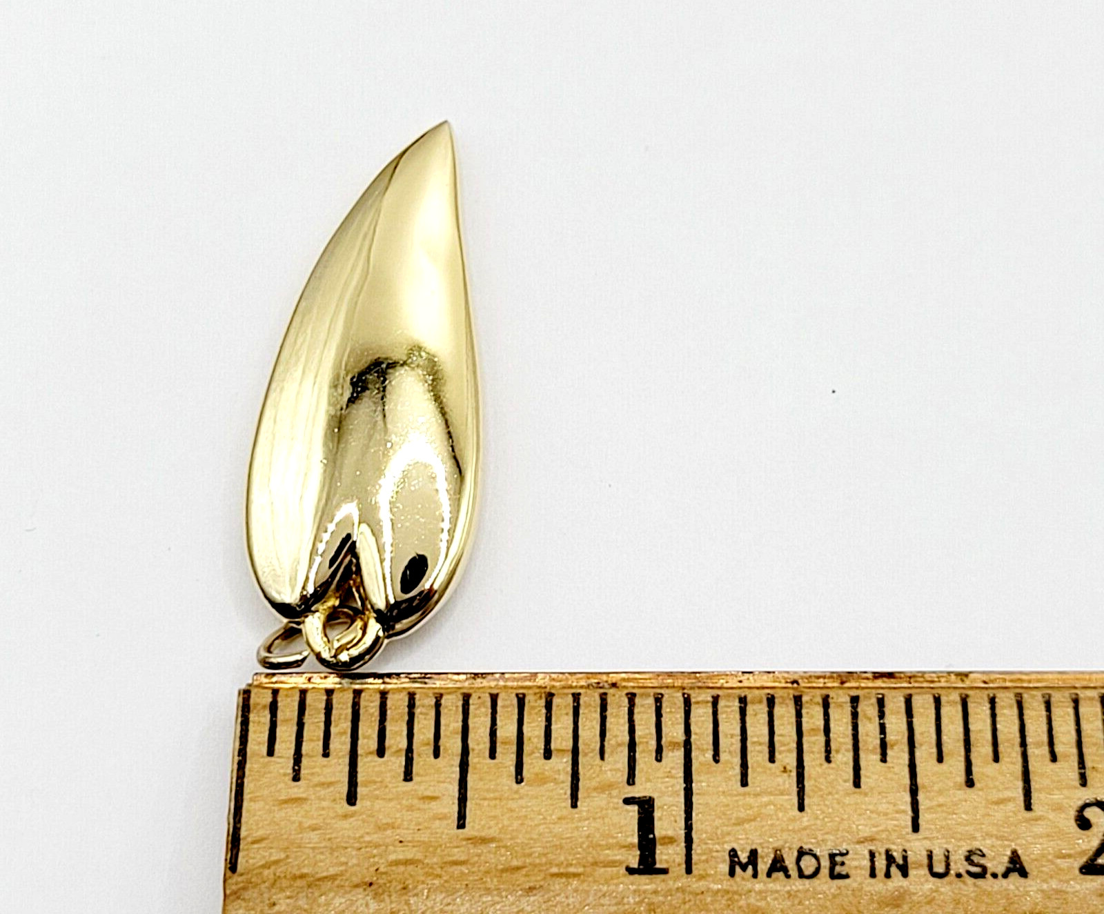 Modernist Heart Slim Curved Elongated Shape Light Puff Gold Tone Vintage Pendant