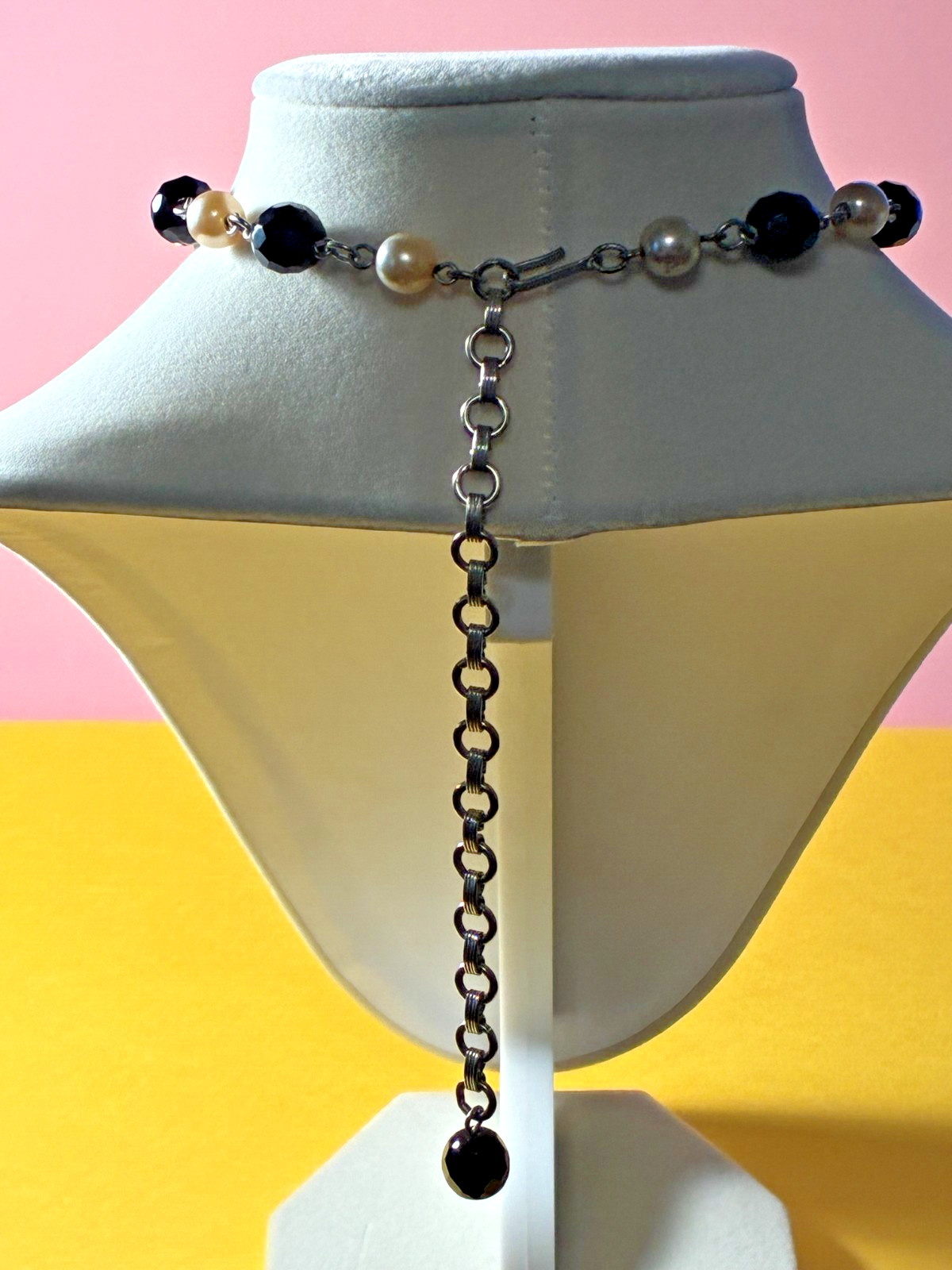 Ben Amun Choker – 3 Crosses Gothic Punk Art Deco-Silver-Tone-Faux Pearls -Beads