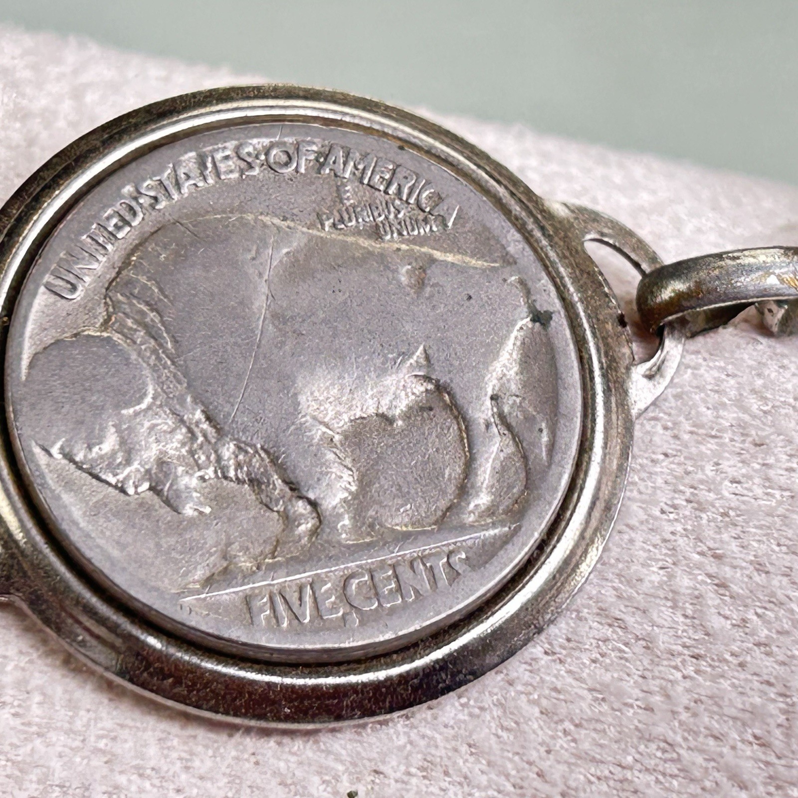 Vintage Indian Head Buffalo Nickel Coin Link Bracelet Silver Tone USA