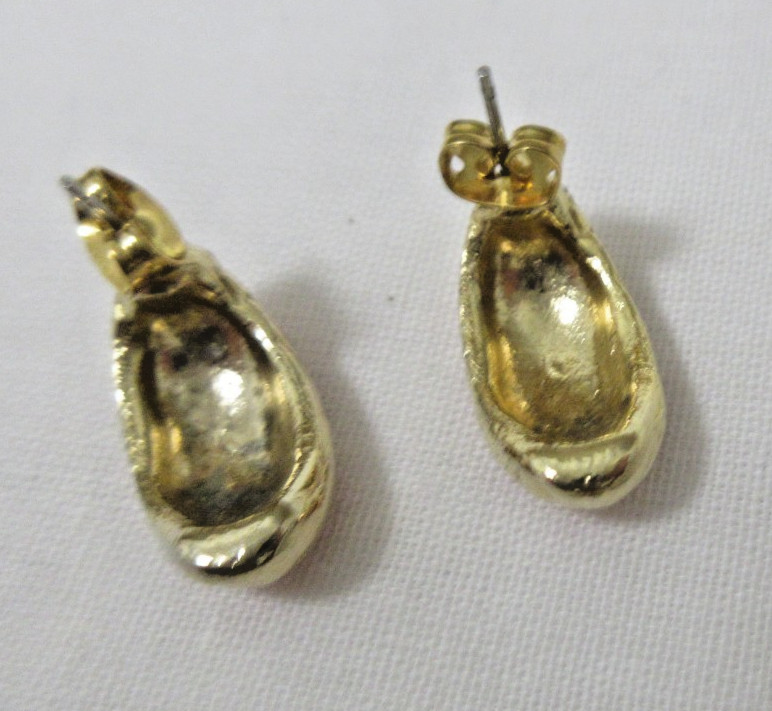 Vintage Gold Tone Red Enamel Striped Pierced Earrings