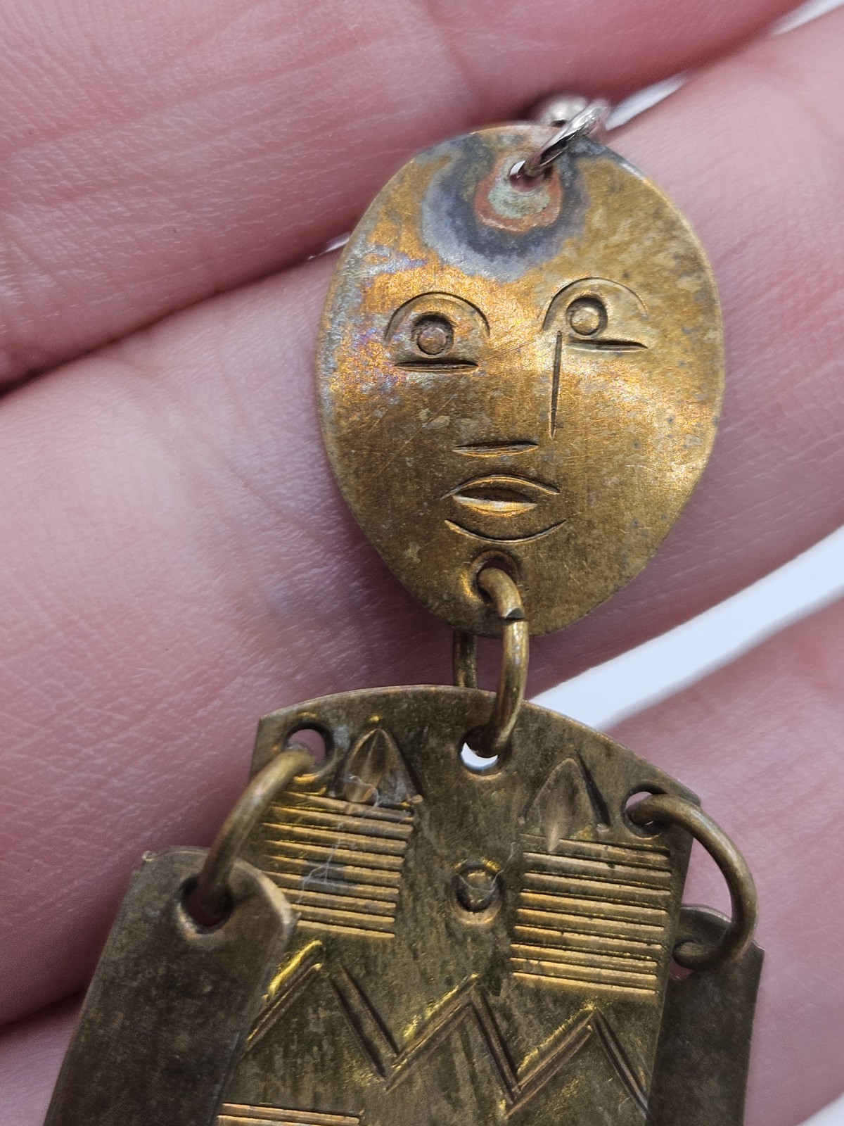Vintage Brass Tone Articulated Man Person Dangle Earrings