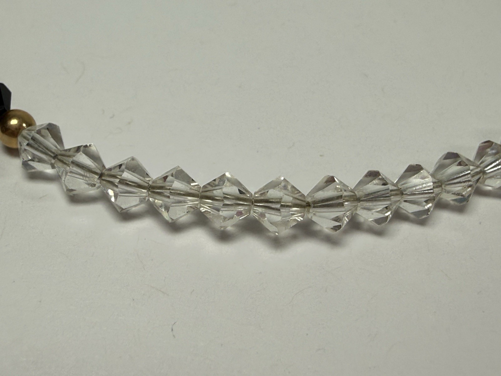 Vintage 14K Gold Bicone Black Clear Crystal Beaded 7” Bracelet
