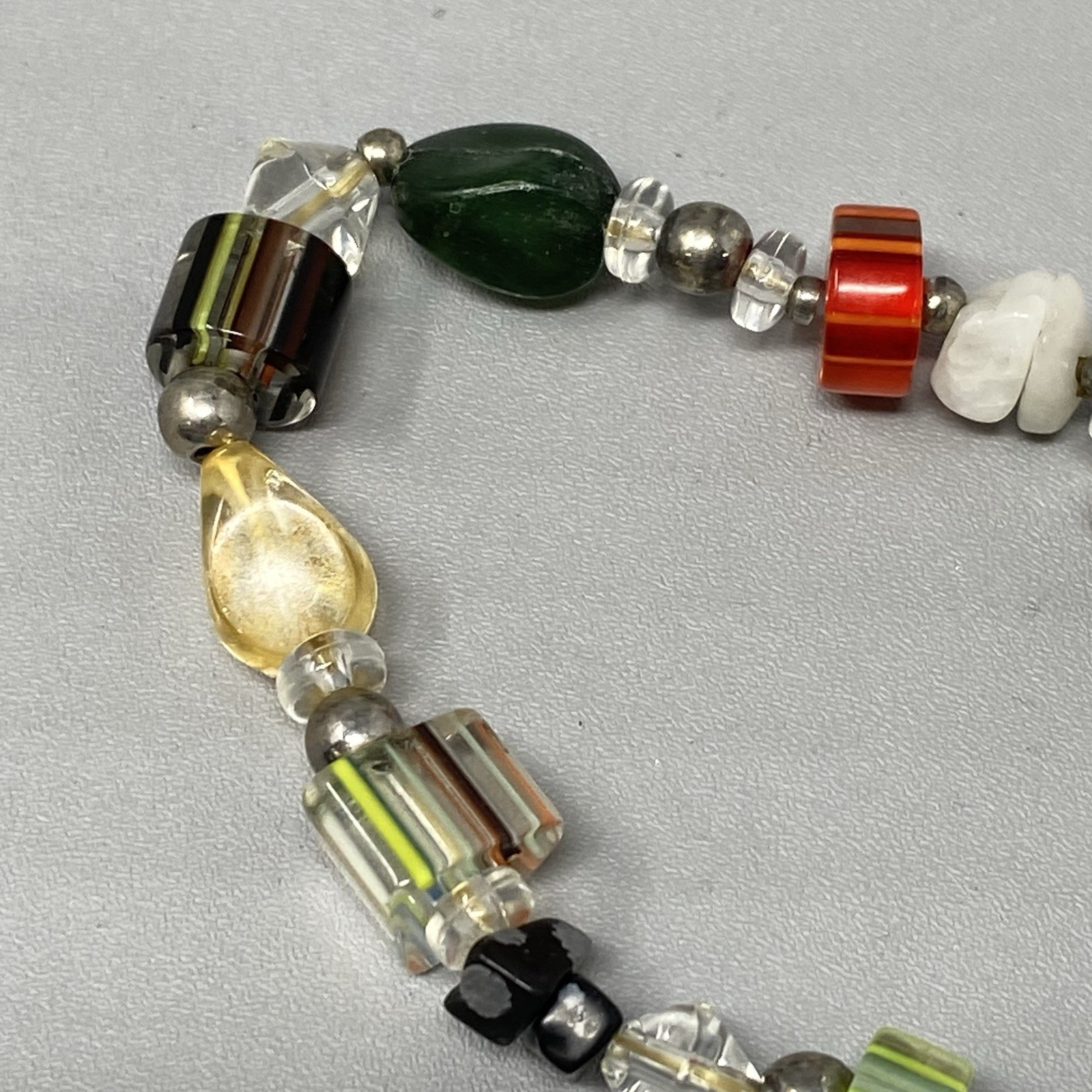 Cane Glass Bead Bracelet Multicolor Geometric Stone Crystal Stretch Fused 6.5″