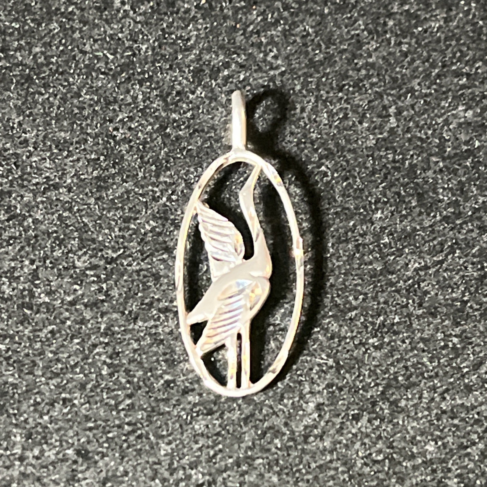 Vintage Egret Crane Heron Bird 925 Sterling Silver Pendant Bird Diamond cut