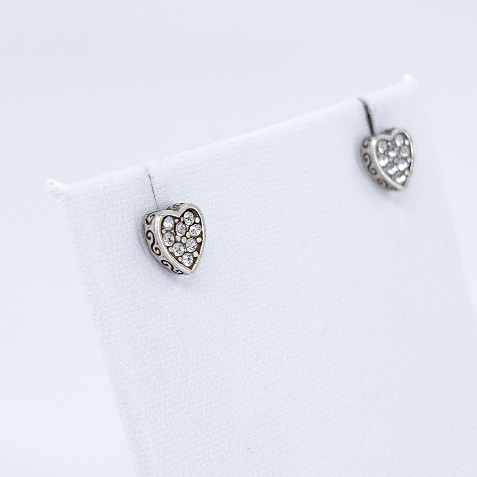 Vintage Sterling Silver Heart Earrings 1cm | Cubic Zirconia Studs | Romance