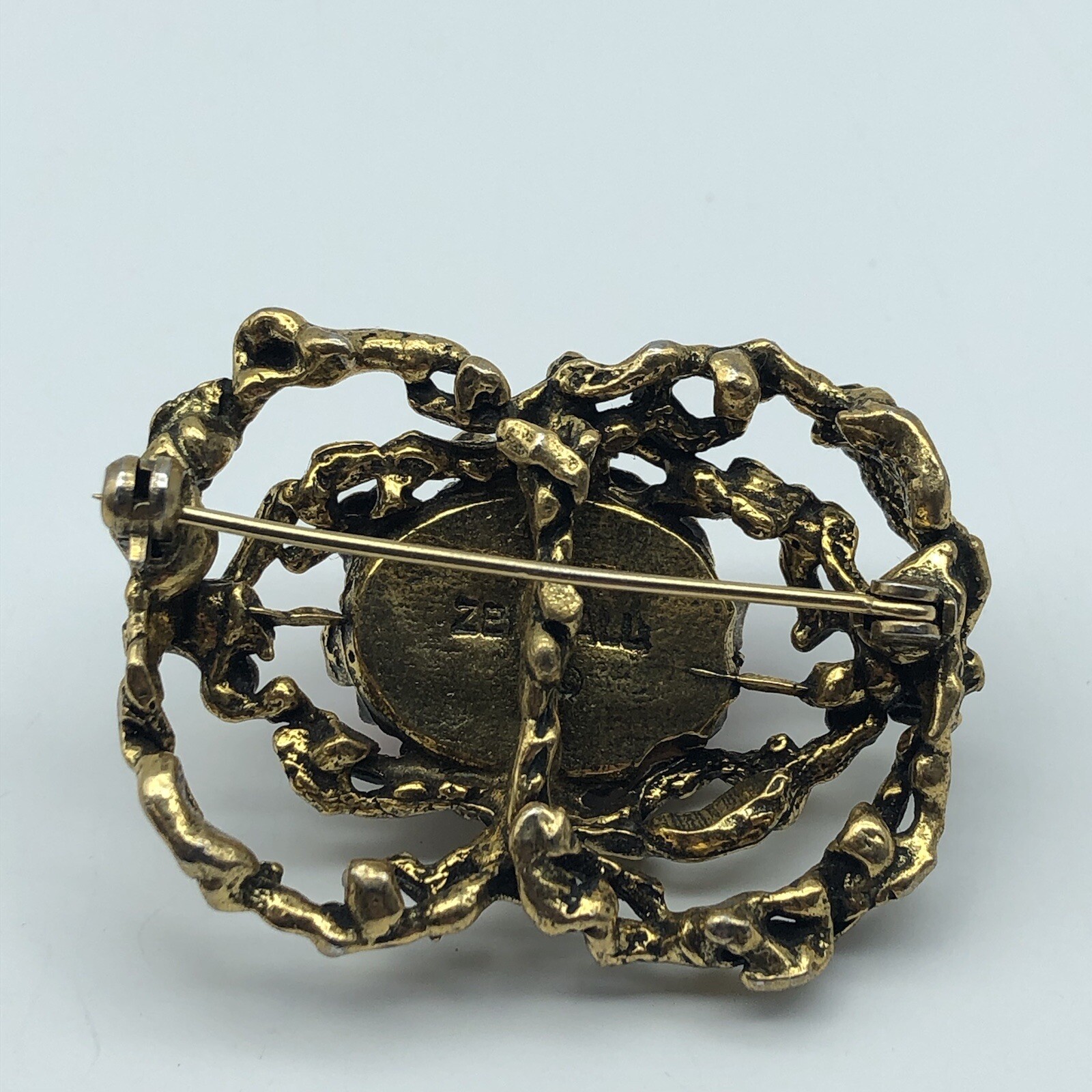 Vintage Zentall Brutalist Textured cabochon brooch pin
