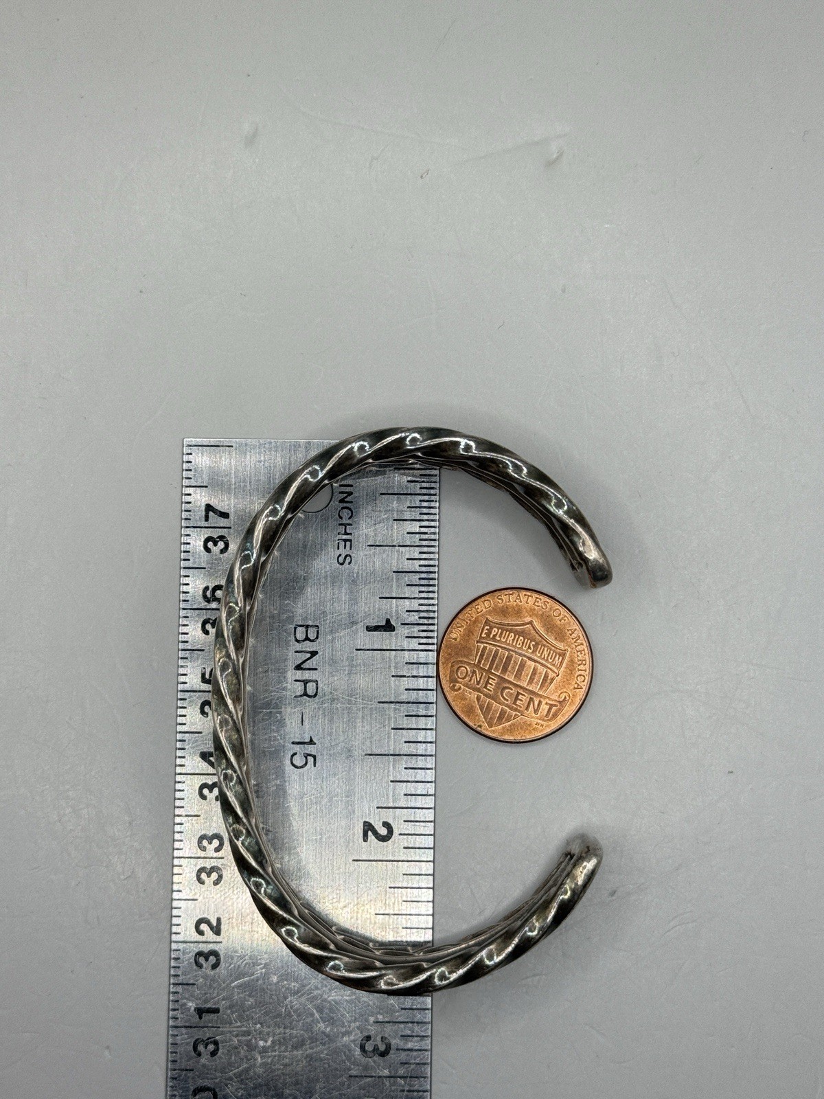 VTG Heavy Sterling Silver Twist Rope Cuff Bangle Bracelet Signed 44g Medium