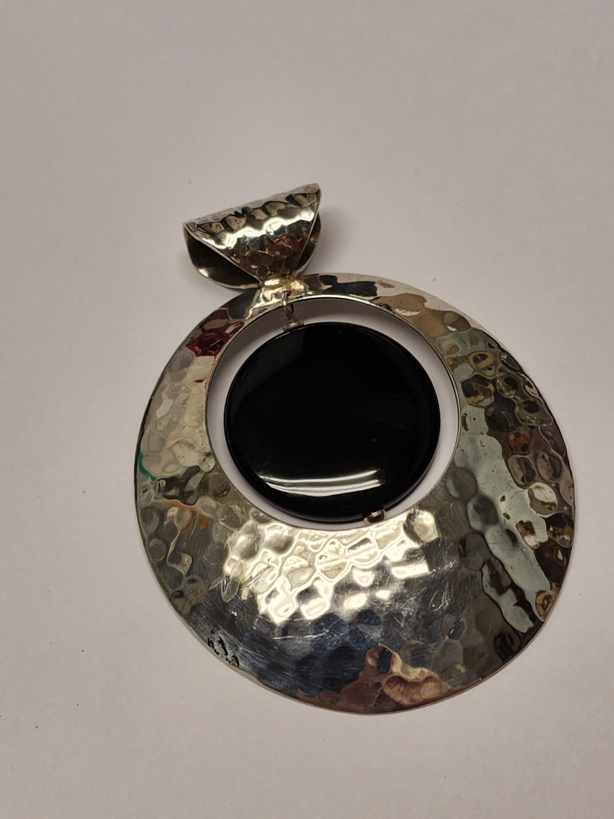 Large Dominique Dinouart 925 Silver Pendant Hammered Onyx Dangle Accent Vintage