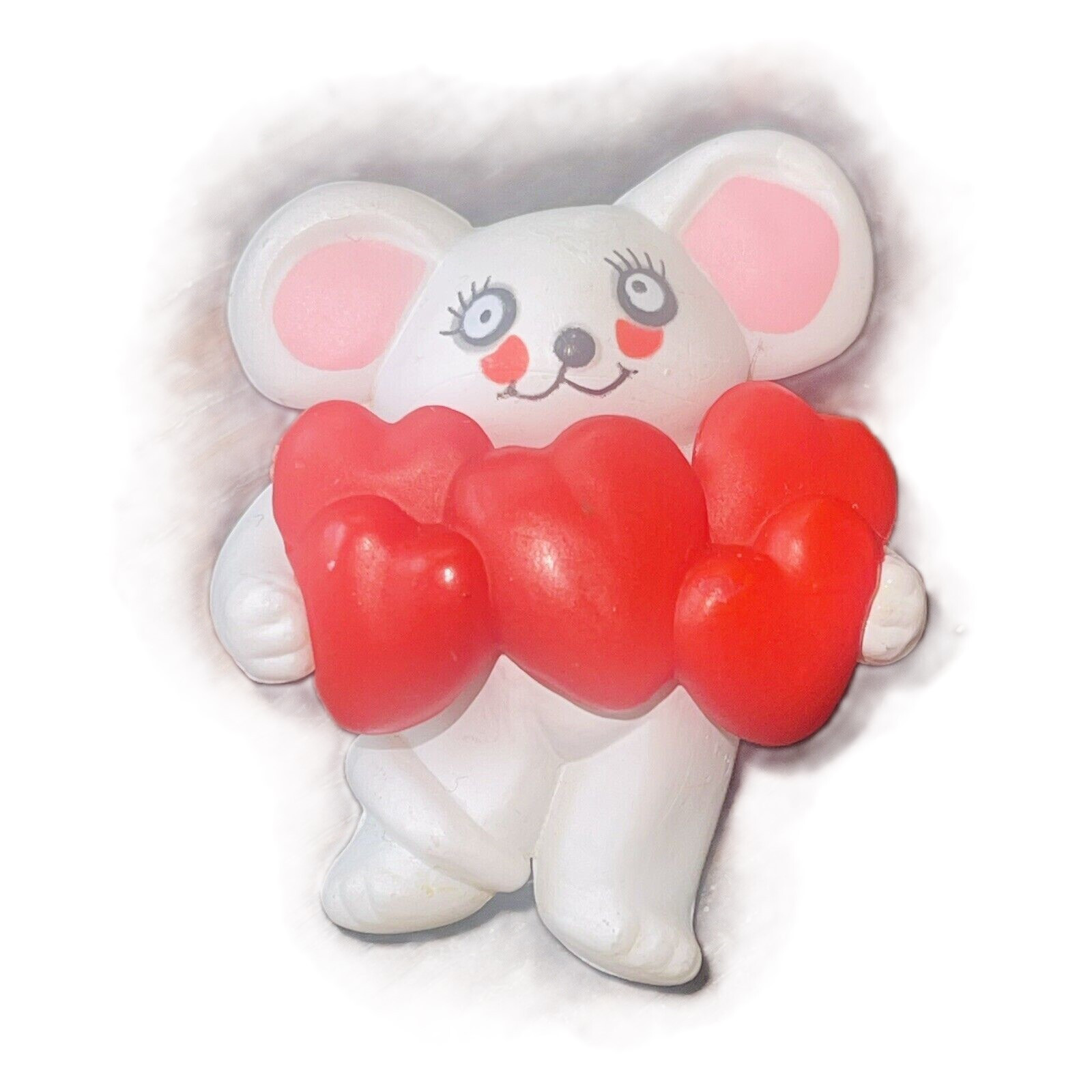 80s Brooch Lapel Pin Mouse Hearts Love Red White Pink Fun World 1984 Vintage