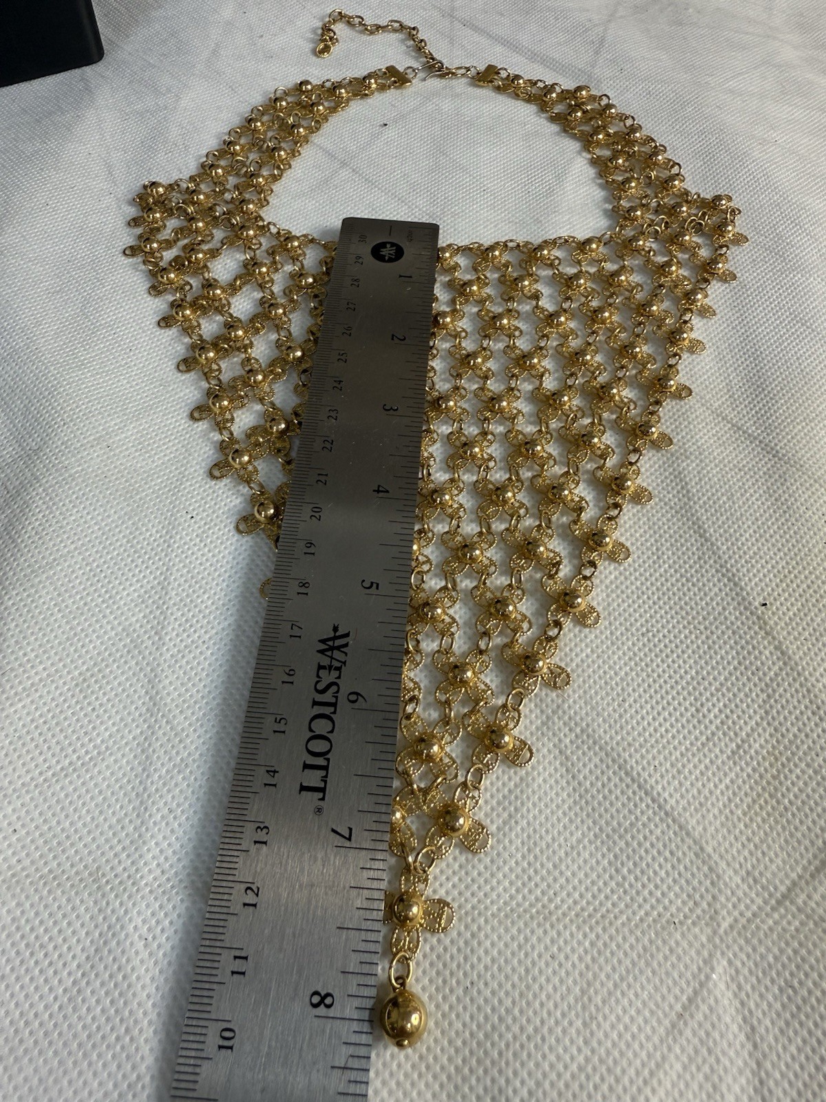 Vintage Gold Tone Articulated Chain Link V Bib Statement Necklace