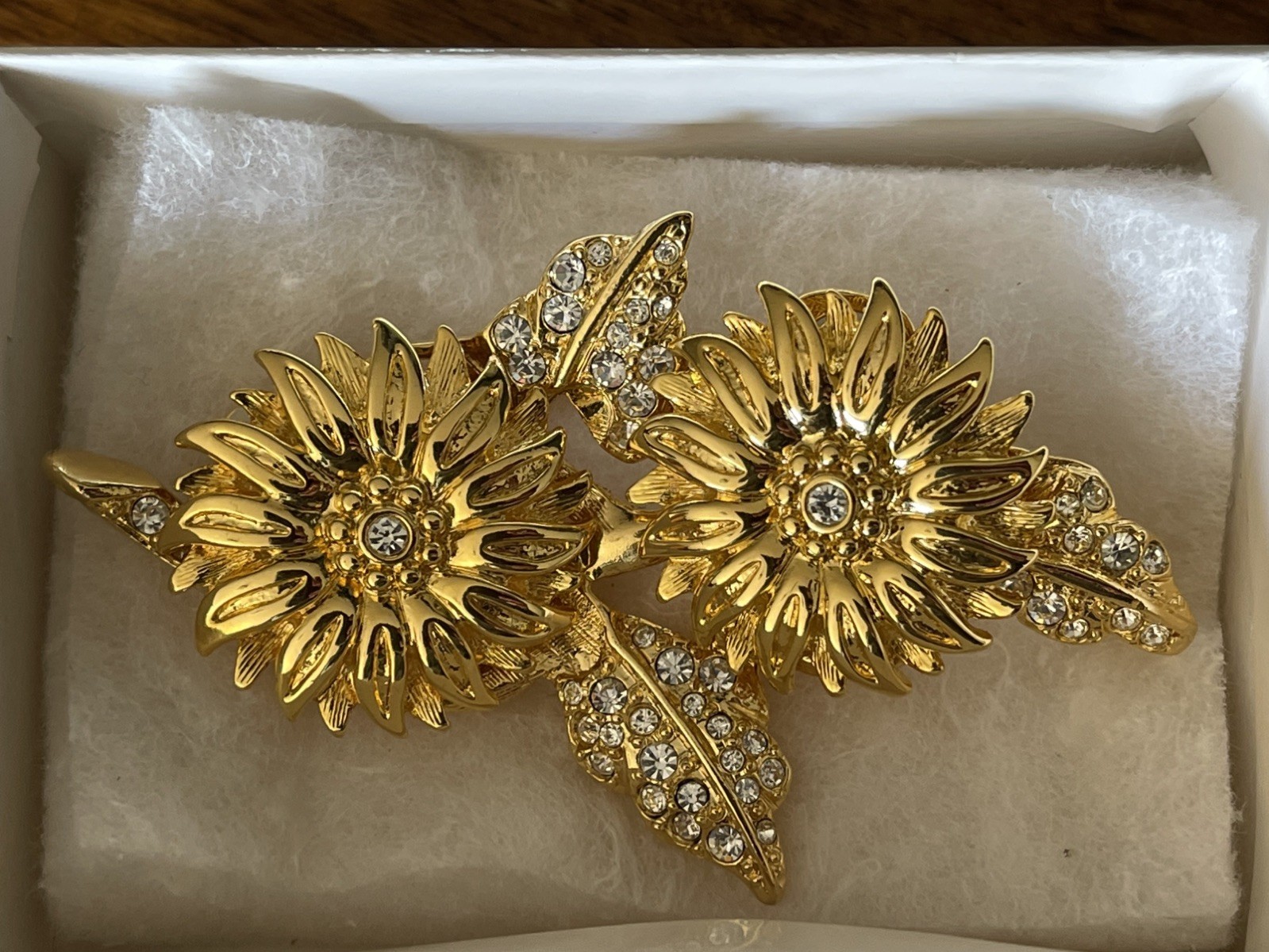 Vtg Joan Rivers Convertible Brooch Clip Earrings Gold Tone Rhinestone Flowers