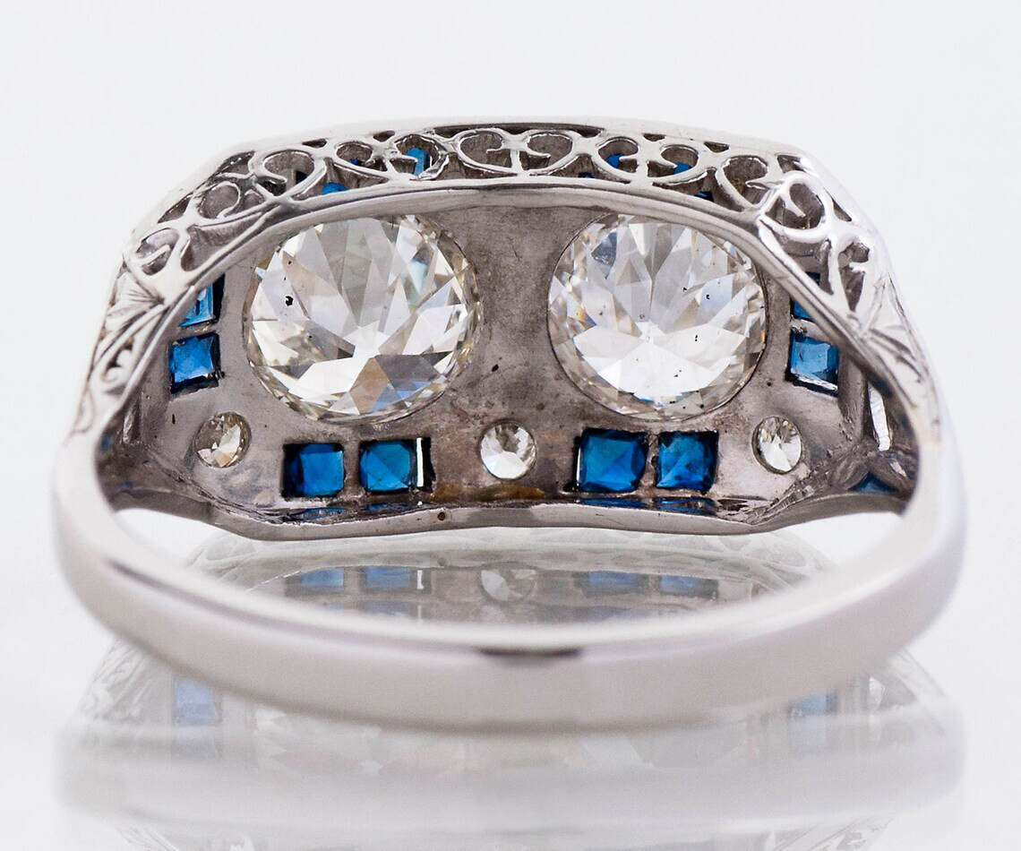 Fancy 2 CTW White Round Cut CZ Art Deco Antique Style Engagement 925 Silver Ring