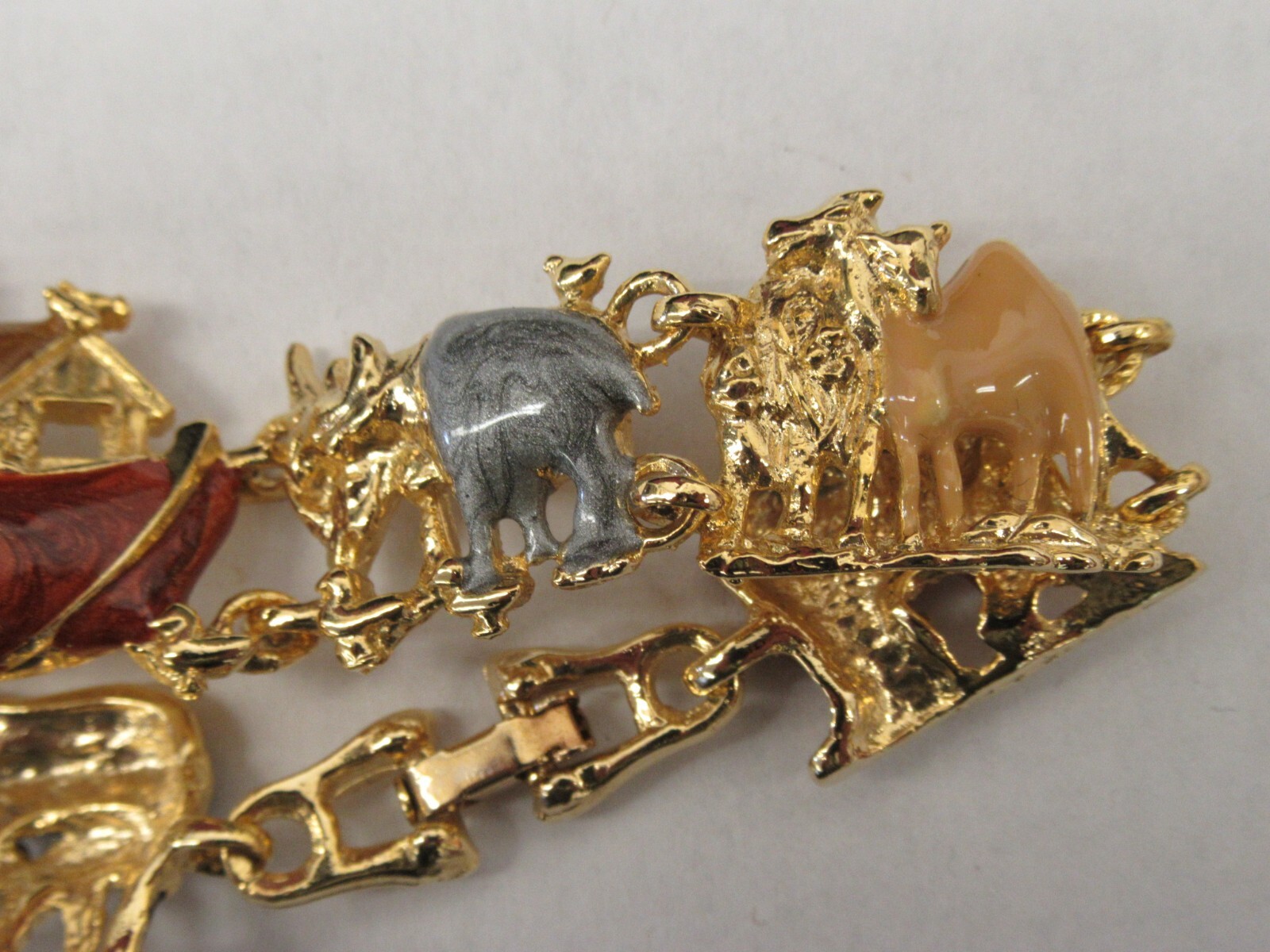 Vintage Tacoa gold tone enameled Noah’s Arc bracelet & earrings set