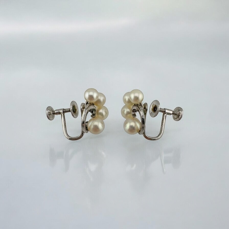 Vintage Mikimoto Sterling Silver Pearl Screw Back Earrings with Original Box