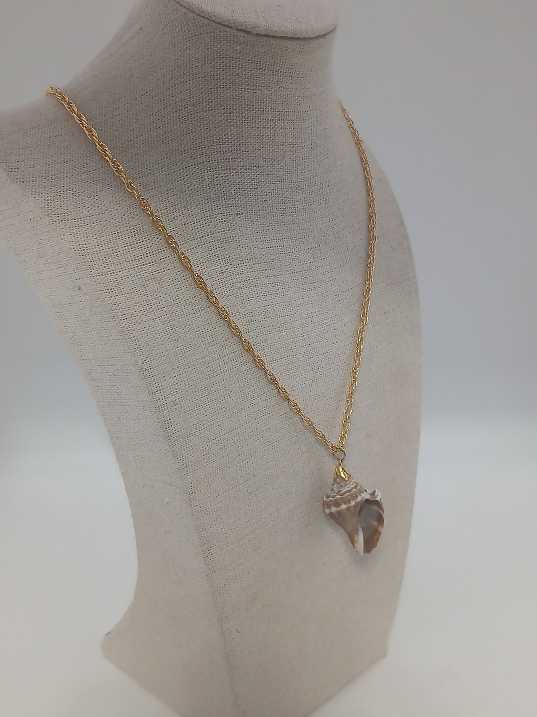 Summer Fun vintage gold tone chain natural sea shell pendant necklace