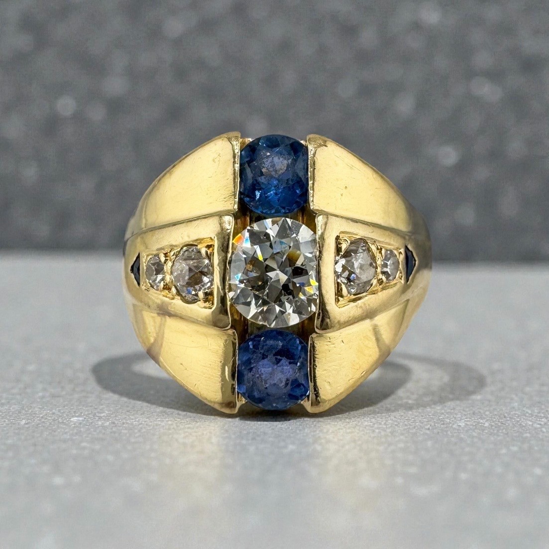 Vintage 14k Yellow Gold 0.53ct. Old European Cut Diamond Sapphire Ring 10.66g
