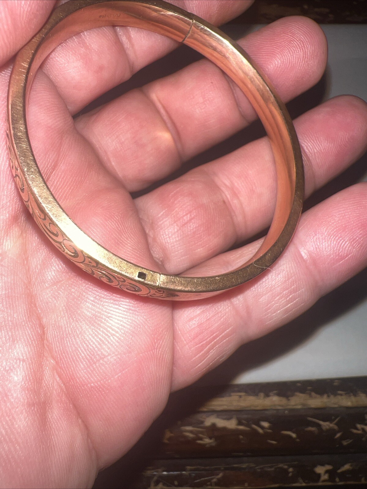 Vintage Victorian AAG 1/10 Rose gold Engraved Etched Bangle Bracelet READ