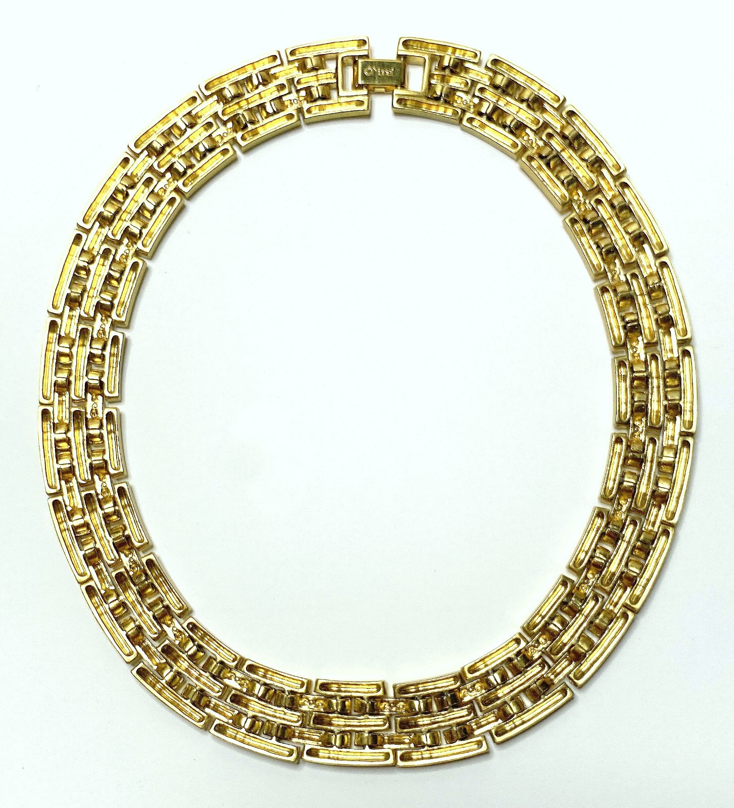 Vintage MONET Matte Gold Tone Finish Wide Designer Statement 14″ Choker Necklace