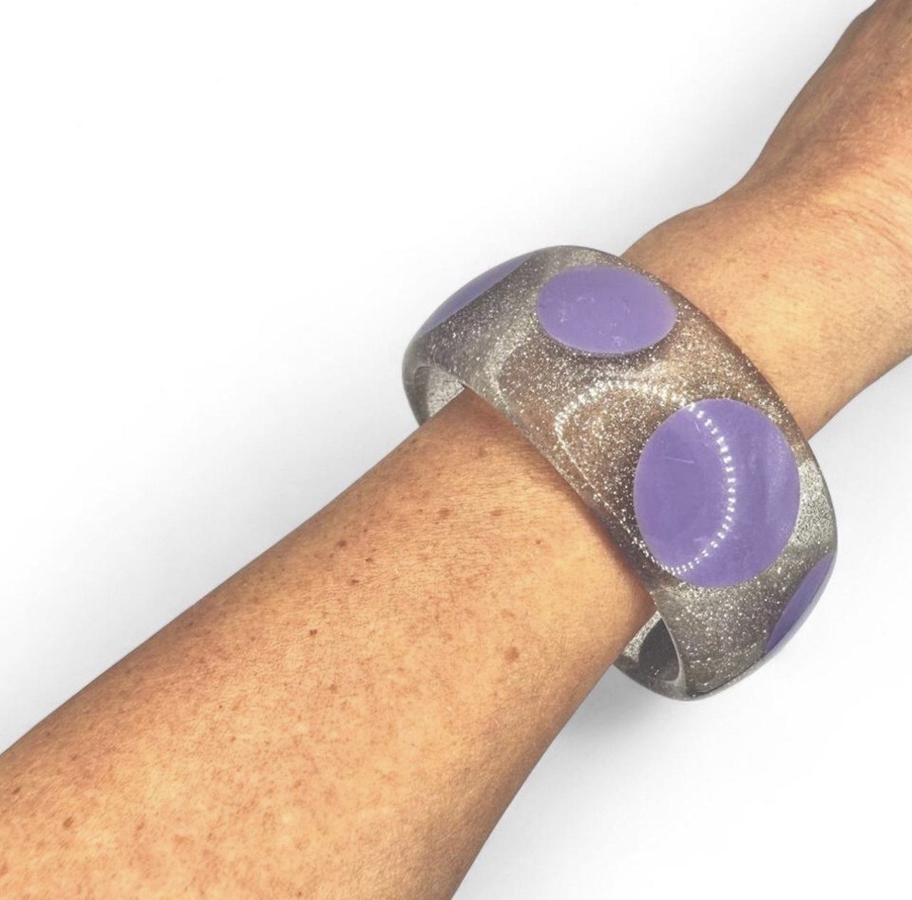 Vintage 1980s Translucent Glitter Polka Dot Chunky Bangle Bracelet