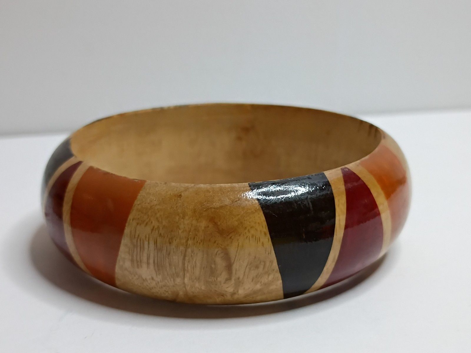 Lot Of 3 Vintage Wooden Bangle Bracelet Boho Chunky Bold Statement 1″ Thick Chee