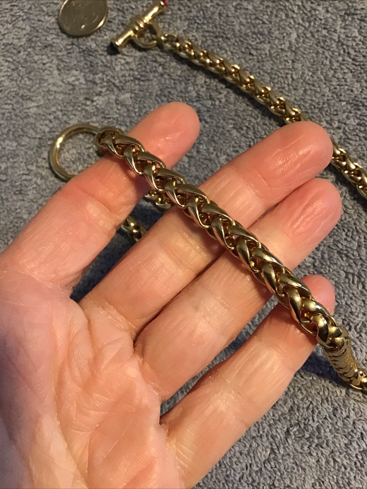 Vtg Gold Tone Toggle Necklace Bridle Red Blue Glass Accent Wheat Chain Lot C